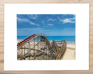 The First Ride of the Day, Great White coaster, Wildwood - Matted 11x14" Art Print